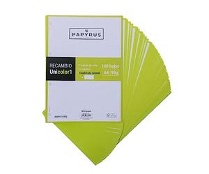 Unipapel 53392221. Recambios 100 Hojas A4, Cuadrículadas 5x5, Banda Color Verde Lima, PaperClas90g, Papyrus - Unicolor 1