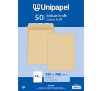 Unipapel - Pack 50 Sobres Papel Kraft 90g, 260x360mm, Bolsa Cierre Recto