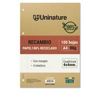 Unipapel - pack de 100 hojas de papel 100% reciclado a4 - cuadriculada