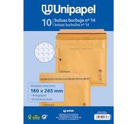 Unipapel - Sobres Acolchados Kraft con Papel de Burbujas Interior, Nº 14 Medidas 180x265mm, Cierre Autoadhesivo, Pack 10 Unidades, Perfecto Para Envios Seguros y Protegidos, Certificado FSC