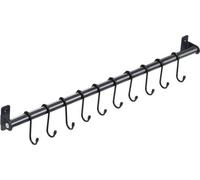 Uniqoos® Barra de pared para colgar, 570 mm – Soporte para cocina y baño de acero con recubrimiento en polvo, con 10 ganchos en forma de S extraíbles, para montaje en pared, capacidad de hasta 22 kg,