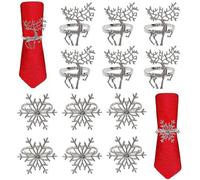 Uniqoos®: Juego de 12 aros para servilletas de color plateado, hechos de hierro, con diseño de 6 renos y 6 copos de nieve, galvanizados, elegantes, ideales para la decoración festiva de la mesa