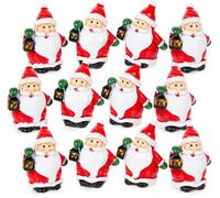 Uniqoos® Juego de 12 mini figuras de Papá Noel de 3,5 cm, hechas de poliresina, en color rojo y blanco con una linterna amarilla. Decoración navideña para interiores y exteriores