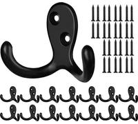 Uniqoos® Juego de 14 ganchos vintage s para perchas – doble gancho de pared hecho de aleación de zinc, con 28 tornillos (1 pulgada), capacidad de carga de hasta 15 kg, ideal para chaquetas, toallas, m