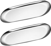 Uniqoos® - Juego de 2 bandejas decorativas de acero inoxidable, color plateado, tamaño XL (30 x 12 x 1,2 cm) – Bandejas para servir postres, alimentos, joyas y cosméticos