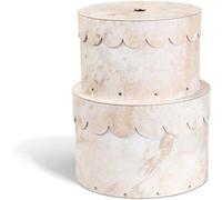 Uniqoos® Juego de 2 cajas de almacenamiento redondas con tapa – decorativas y apilables, fabricadas en fibra de madera/papel, con diámetros de 23×15 cm y 26×17,5 cm, ideales para guardar ropa y juguet
