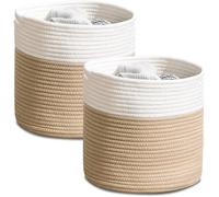 Uniqoos® Juego de 2 cestas de algodón trenzado, diámetro 28 cm x altura 28 cm – almacenamiento suave y seguro para niños, ideal para estanterías cuadradas para juguetes, libros y plantas