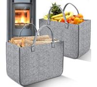 Uniqoos® - Juego de 2 cestas de fieltro para leña, 50 x 30 x 35 cm, fieltro de 5,0 mm – bolsa plegable para leña con asas reforzadas, color gris, también apta como bolsa de compras y cesta para periód