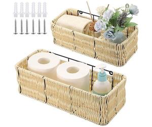 Uniqoos® Juego de 2 cestas para ducha, color crema: solución de almacenamiento multifuncional para el baño, champú, toallas y cosméticos. Fabricado con plástico resistente y estructura de metal, imper