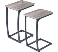 Uniqoos® Juego de 2 mesitas auxiliares en forma de C: diseño ergonómico para colocar al lado, superficie de mesa de MDF resistente al agua, 4 patas ajustables, ideal para sofás y camas