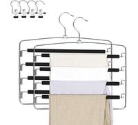 Uniqoos® - Juego de 2 perchas para pantalones, acero inoxidable, 36,5 x 36,5 cm – 4 brazos articulados (180°), antideslizantes de EVA, diseño que ahorra espacio, ideal para vaqueros y faldas, con 4 pi