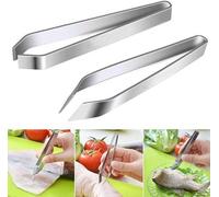 Uniqoos® - Juego de 2 pinzas de acero inoxidable tipo "fischgräten" (escalera de peces) – plana de 11,5 cm + angular de 11 cm | Pinzas profesionales para la extracción de espinas