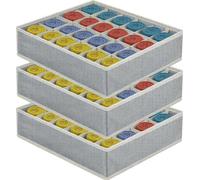 Uniqoos® Juego de 3 cajas de almacenamiento con 24 compartimentos – Organizadores plegables de tela de poliéster para calcetines, ropa interior, corbatas y cinturones, de 32 x 32 x 9 cm