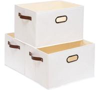 Uniqoos®: Juego de 3 cajas de almacenamiento plegables, estanterías y armarios abiertos, de 43 x 30 x 26 cm, color blanco, con placa de soporte de PP y asas de transporte