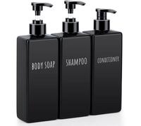 Uniqoos® Juego de 3 dispensadores de jabón de 500 ml – Dispensadores de baño recargables con etiquetas resistentes al agua, diseño cuadrado para champú, acondicionador y loción