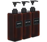 Uniqoos® - Juego de 3 dispensadores de jabón de plástico PET marrón de 800 ml, con etiquetas resistentes al agua, para cocina y baño