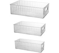 Uniqoos® - Juego de 3 organizadores para nevera: cajas transparentes de PET sin BPA, disponibles en varios tamaños, con separadores ajustables para nevera y despensa
