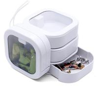 Uniqoos®: Juego de 4 cajas de almacenamiento compactas para accesorios para el cabello y objetos pequeños, de 9,5 x 9,5 x 3 cm, fabricadas en ABS con banda de TPE, tapa transparente, cierre de botón y