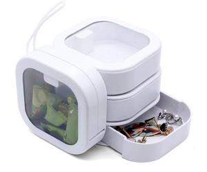 Uniqoos®: Juego de 4 cajas de almacenamiento compactas para accesorios para el cabello y objetos pequeños, de 9,5 x 9,5 x 3 cm, fabricadas en ABS con banda de TPE, tapa transparente, cierre de botón y