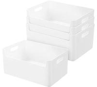Uniqoos® Juego de 4 cajas de almacenamiento de polipropileno de 26 x 18 x 13,5 cm – apilables, con parte frontal baja y asas de transporte – organizador de plástico para cocina, baño u oficina