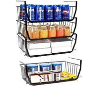 Uniqoos® Juego de 4 cestas de almacenamiento negras para colgar, organizador de plástico que ahorra espacio, ideal para la cocina, el baño y armarios, compatible con estantes estándar