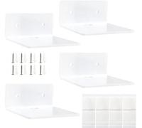 Uniqoos® Juego de 4 estanterías de pared blancas de acrílico, 10x10x5 cm – Estanterías compactas con orificio para cables, resistentes al agua y a los arañazos, e incluye sistema de montaje adhesivo t