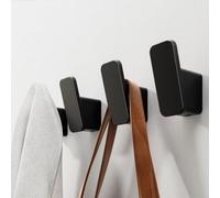 Uniqoos®: Juego de 4 ganchos de pared en color mate. Fabricados en aluminio resistente a la corrosión, se pueden fijar con adhesivo o con tornillos. Capacidad de carga de hasta 20 lbs. Ideales para ba