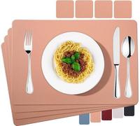 Uniqoos® Juego de 4 individuales de mesa de cuero sintético (PU), lavables e impermeables, con aspecto de cuero, color rosa, 45 x 30 cm. Ideales como manteles individuales para cocina y restaurante, r
