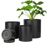 Uniqoos® Juego de 4 macetas redondas de plástico blanco, con diámetros de 10/12,5/15/17,5 cm, con múltiples orificios de drenaje, cada una con un plato – ideales para interiores, balcones, suculentas 