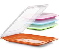 Uniqoos®: Juego de 4 recipientes herméticos para conservar embutidos y quesos en el refrigerador. Contenedores planos apilables de 17 x 3,2 x 25,2 cm, fabricados con plástico libre de BPA, disponibles