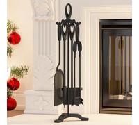 Uniqoos® Juego de 5 piezas para chimenea, fabricado en hierro fundido resistente, color . Incluye: pala, azada, cepillo, pinzas y un soporte estable. Dimensiones: 19,5 x 17 x 61 cm. Ideal para chimene
