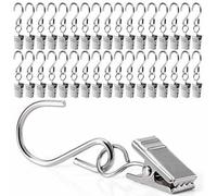 Uniqoos®: Juego de 50 clips y ganchos metálicos plateados para cortinas y decoración, con resorte interno, pinza dentada y gancho en forma de S