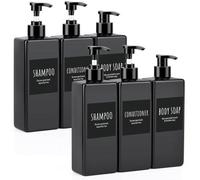Uniqoos® Juego de 6 dispensadores de jabón s recargables de 500 ml – Botellas dispensadoras de PET para baño y cocina, con etiquetas resistentes al agua y a prueba de fugas
