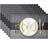 Uniqoos® - Juego de 6 individuales – Individuales de vinilo tejido en PVC, de 12 x 18 pulgadas, resistentes al calor hasta 80 °C, lavables a máquina y antideslizantes para mesa de comedor