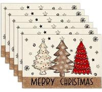 Uniqoos®: Juego de 6 individuales navideños lavables, de 30 x 45 cm, 100% poliéster tipo lino. Decoración festiva para la mesa y protección para la mesa de comedor