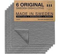 Uniqoos® Juego de 6 paños de limpieza para platos, color gris – 20,3 x 17,8 cm, 30% algodón / 70% celulosa, alta capacidad de absorción, lavables hasta 200 veces, compostables