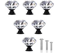 Uniqoos® Juego de 6 pomos para muebles de cristal, con base negra, aleación de aluminio, incluye tornillos, diámetro 3 cm, altura 2,8 cm