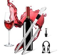 Uniqoos® Kit de enfriamiento para vino: 2 varillas de enfriamiento de acero inoxidable, 5 en 1 con dispensador, cortador de film y tapón de silicona, mantiene el vino frío hasta 2 horas, regalo para a