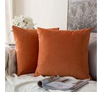 Uniqoos® MIULEE, fundas de cojín de terciopelo, 45 x 45 cm, cuadradas, juego de 2, color naranja, con cremallera oculta, para sofá y dormitorio