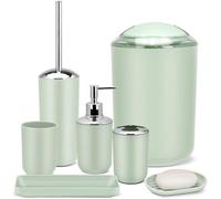 Uniqoos®: Set completo de 7 piezas para baño, color verde. Accesorios elegantes para el baño, fabricados con plástico de alta calidad y fáciles de limpiar
