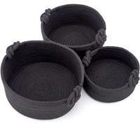 Uniqoos® Set de 3 cestas decorativas para almacenamiento – hechas de cuerda de algodón trenzada con alambre, color , dimensiones: Ø19×9 / Ø21,5×12 / Ø26×13 cm, apilables, ideales para artículos pequeñ