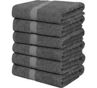 Uniqoos® Set de 6 toallas de baño de lujo, 60 x 120 cm – 100% algodón hilado en anillo, altamente absorbentes con ojales para colgar, color gris, para el hogar, gimnasio y spa