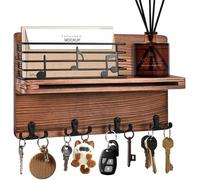 Uniqoos®: Tablero de madera para llaves con espacio de almacenamiento y 4 ganchos de doble cara, color marrón, diseño musical. Soporte de pared para llaves, bolsos y objetos pequeños