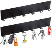 Uniqoos®: Tablero para llaves autoadhesivo, con 6 ganchos, acero al carbono lacado en , 26 x 4,6 cm, para pared y puerta, sin necesidad de taladrar