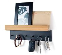 Uniqoos®: Tablero para llaves con estante de madera y 6 ganchos – Soporte robusto de madera y metal para llaves, ideal para la entrada y la cocina