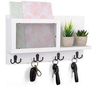 Uniqoos®: Tablero para llaves con estante y 8 ganchos, madera, 42 x 8,5 x 23 cm. Soporte de pared para llaves, ideal para pasillos y zonas de entrada