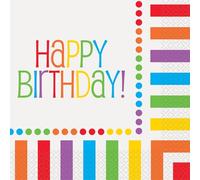 Unique 47112EU - Servilletas de papel, 16,5 cm, color arcoíris, para fiesta de cumpleaños, 16 unidades, multicolor