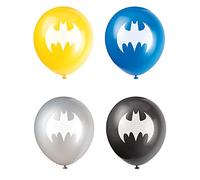Unique 77525 Latex Balloons-12 | Assorted | Batman | 8 Pcs