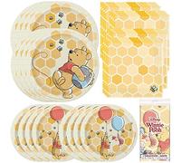 Unique Disney Winnie The Pooh - Vajilla para fiestas, servilletas de almuerzo, platos de cena y postre, ideal para fiestas temáticas, cumpleaños de niños y Halloween, con licencia oficial de Unique