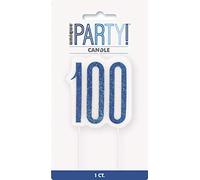 Unique- Glittery 100th Birthday Pick Candle | Blue | 1 Pc. Vela Brillante cumpleaños | Azul | 1 Unidad, Color, age 100 (83887)